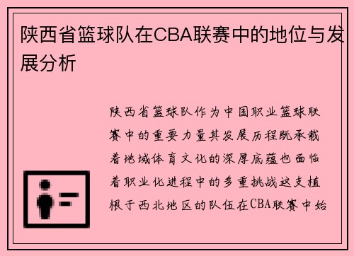 陕西省篮球队在CBA联赛中的地位与发展分析